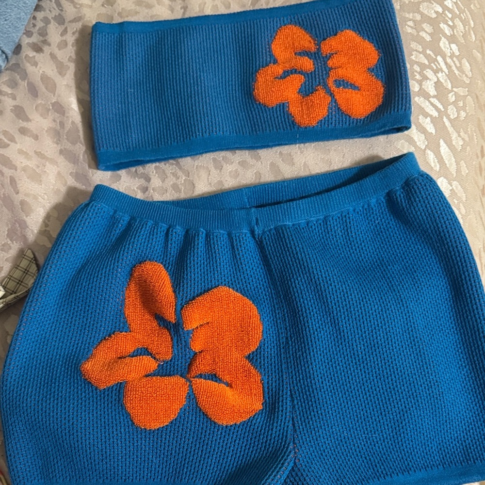 SHEIN Blue and Orange Crop Top Set